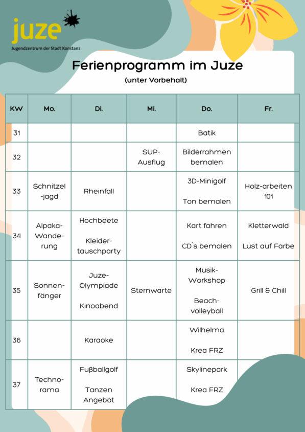 Sommerferienübersicht